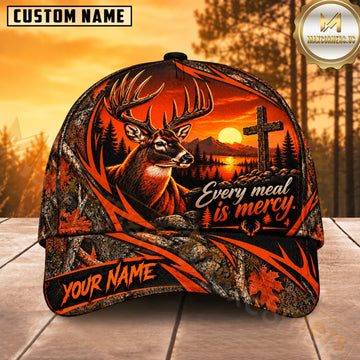 Maxcorners Deer Hunting Whitetail Buck Every Meal Is Mercy Orange Woodland Camo Customized Name 3D Cap