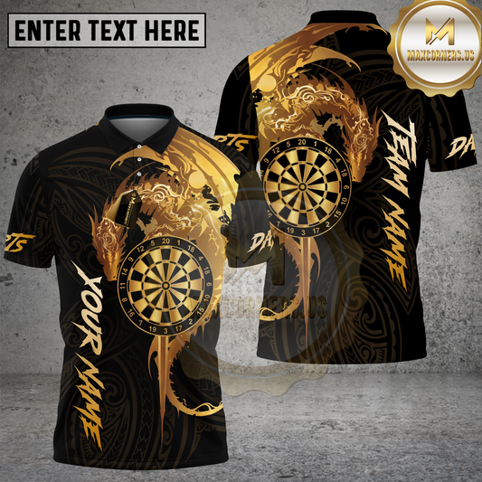 Maxcorners Darts Shirt Golden Dragon Dartboard Swirl Design Multioptions Personalized Name, Team Name 3D Shirt (4 Colors)