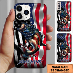 Maxcorners Bass Fishing Phone Case Patriotic Style Personalized Name Phone Case