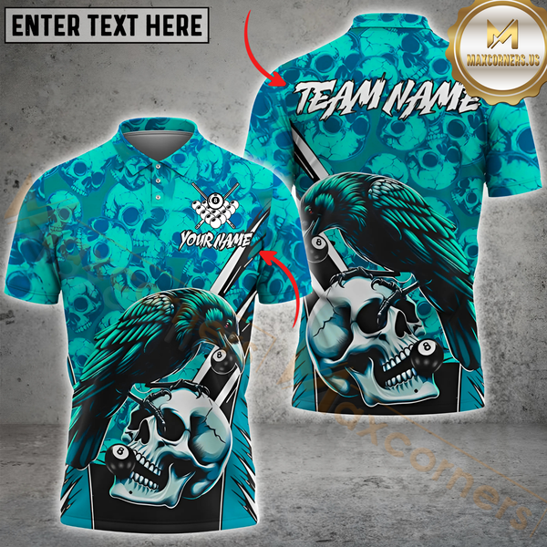 Maxcorners Billiard Raven Skull 8 Ball Pool Multicolor Customized Name, Team Name 3D Shirts