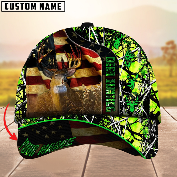 Maxcorners Unique USA Flag Deer Hunting Cap Multicolor Personalized Name 3D Cap