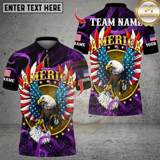 Maxcorners Billiards Ball 8 American Eagle Glory Wings Multicolor Customized Name, Team Name 3D Shirts