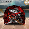 Maxcorners Fishing Red Black Anchor Compass Personalized Name 3D Cap (12 Fish Species)