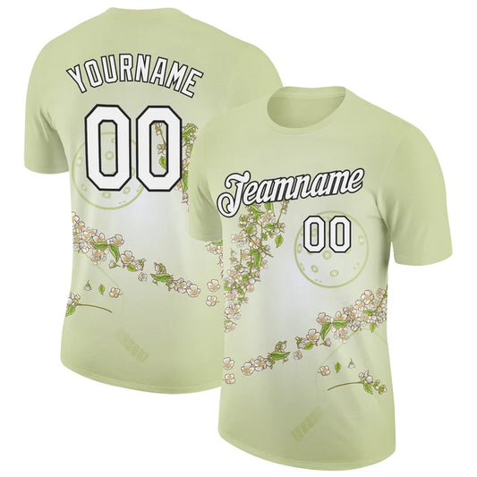 Maxcorners Pickleball Ball Blossom Sage Green Curved Flower Branch Pattern Personalized Name 3D Unisex Shirt