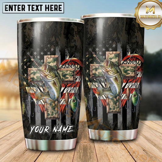 Maxcorners Fishing Tumbler Rustic Vintage Lure Collage Design Personalized Name Tumbler (13 Species)