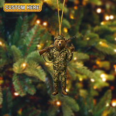 Maxcorners Personalized Camo Bear Hunter Attitude Hunting Acrylic Christmas Ornament And Keychain Custom Gift For Hunters 2D Flat