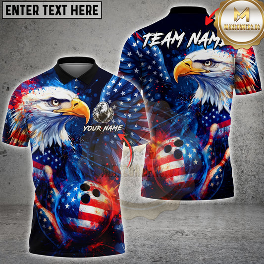 Maxcorners Bowling American Eagle Patriotic Splash Art Multicolor Options Personalized Name, Team Name 3D Shirt (2 Colors)