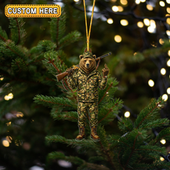 Maxcorners Personalized Camo Bear Hunter Attitude Hunting Acrylic Christmas Ornament And Keychain Custom Gift For Hunters 2D Flat