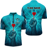 Maxcorners Men’s Custom Darts Shirt - Turquoise Lightning Fist With Maroon Dart Arrow LM2404