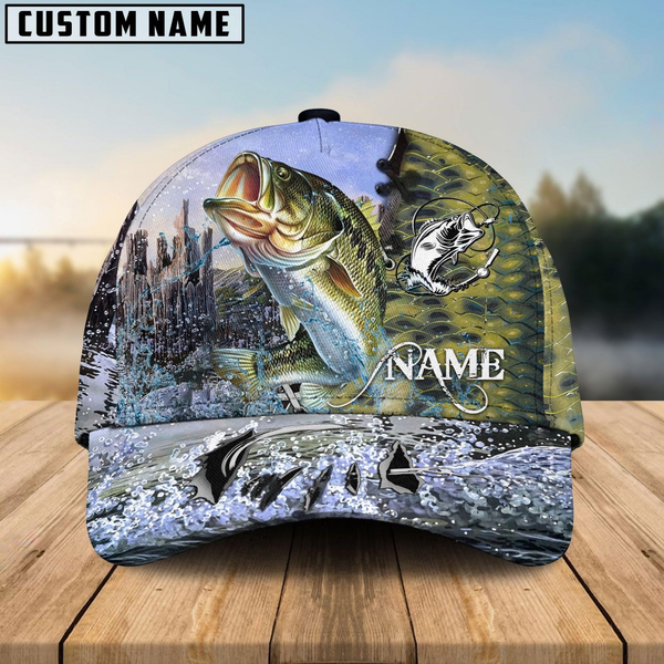 Maxcorners Bass Fishing Clear Water Skin Customized Name 3D Cap