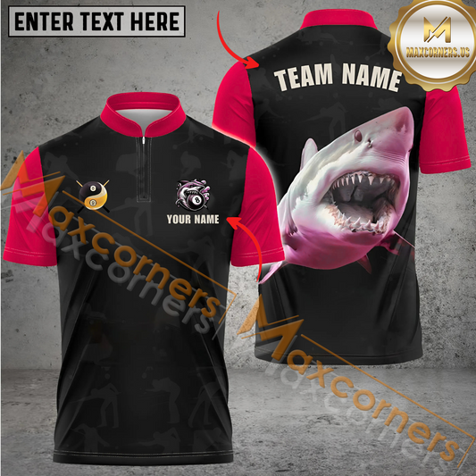 Maxcorners Shark Billiard Jersey Multicolor Options Personalized Name, Team Name 3D Polo Shirt (4 Colors)
