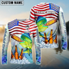 Maxcorners Fishing American Flag Bear Sun Protection Personalized Name, Team Name Long Sleeve Shirt