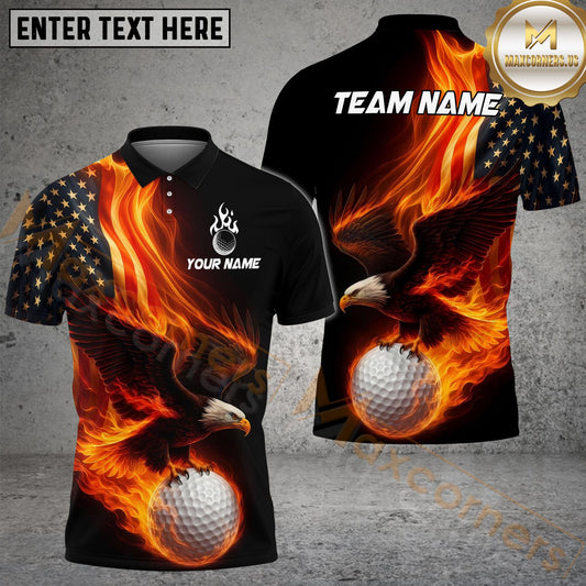 Maxcorners Golf Eagle Flag Flame Personalized Name, Team Name 3D Shirt (4 Colors)