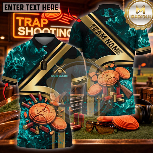 Maxcorners Trap Shooting Shotgun & Clay Target Range Graphic Multicolor Customized Name, Team Name 3D Shirts