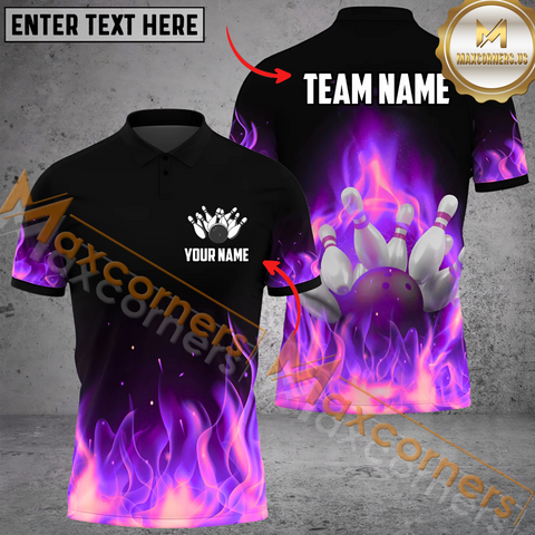 Maxcorners Ball And Pins Fire Bowling Jersey Multicolor Option Customized Name, Team Name 3D Polo Shirt