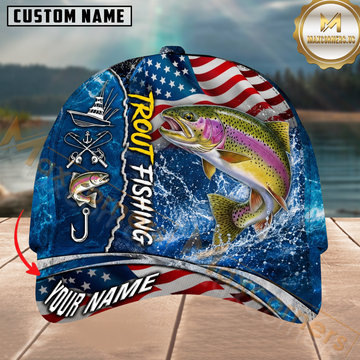 Maxcorners Fishing American Flag Personalized Name 3D Cap