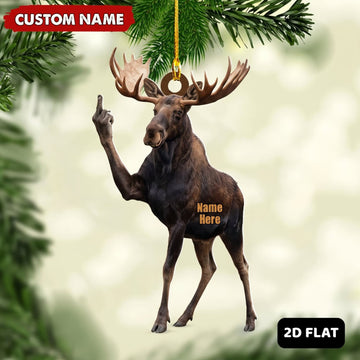 Maxcorners Moose Hunting Middle Finger Gesture Funny Moose Hunter Gift Customized Name 3D Keychain And Ornament