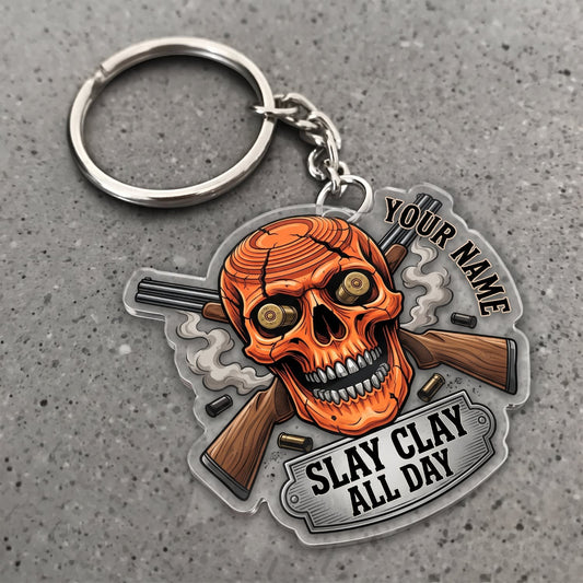 Maxcorners Clay Shooting Skull Slay Clay All Day Customized Name 3D Keychain And Ornament