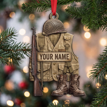 Maxcorners Military Field Helmet Vest And Combat Boots Personalized Name 3D Keychain And Ornament