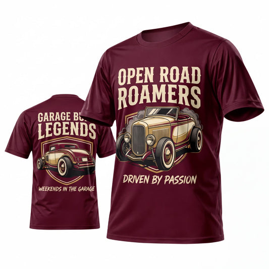 Maxcorners Personalized Car Classic Muscle Car 3D T-Shirt – Burgundy Open Road Roamers Vintage Hot Rod