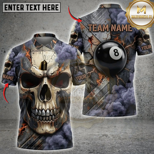 Maxcorners Billiards Dark Inferno Skull Black 8 Ball Multicolor Customized Name, Team Name 3D Shirts ( 4 Colors )