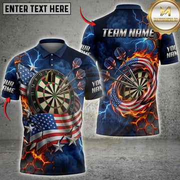 Maxcorners Darts American Flag Metallic Dartboard And Golden Flame Personalized Name 3D Unisex Shirt