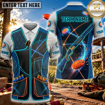 Maxcorners Clay Shooting Electric Blue Shotgun Target Vest Personalized Name 3D Unisex Shirt