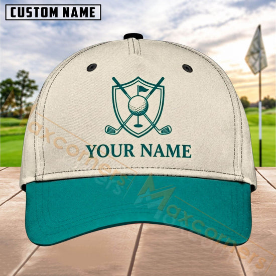 Maxcorners Golf Shield Clubs Logo Personalized Name 3D Cap (7 Colors)