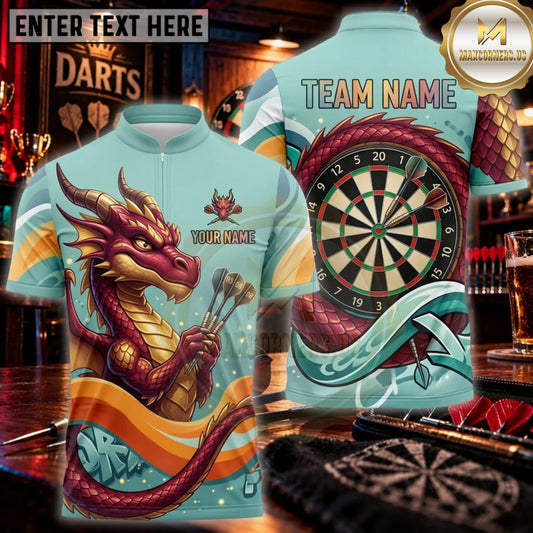 Maxcorners Darts Oriental Red Green Dragon Personalized Name 3D Unisex Shirt