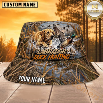 Maxcorners Labrador Duck Hunting Golden Marsh Personalized Name 3D Bucket Hat