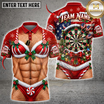 Maxcorners Darts Funny Candy Cane Bikini Christmas Dartboard Personalized Name 3D Unisex Shirt
