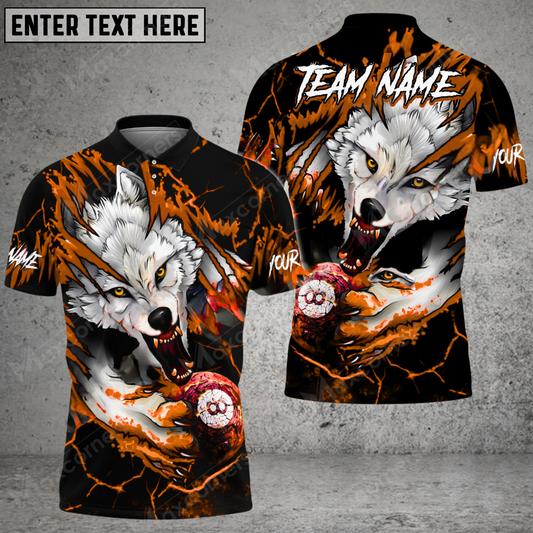 Maxcorners Billiard Ball 8 Bloody Wolf Multicolor Options Personalized Name, Team Name 3D Polo Shirt (4 Colors)