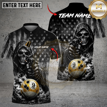 Maxcorners Billiards Ball 9 Reaper Bullet Hole US Flag Personalized Shirt