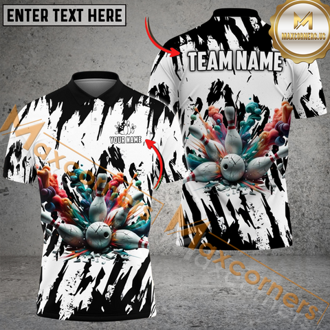 Maxcorners Ink Broken Pattern Bowling Jersey Multicolor Option Customized Name, Team Name 3D Shirt