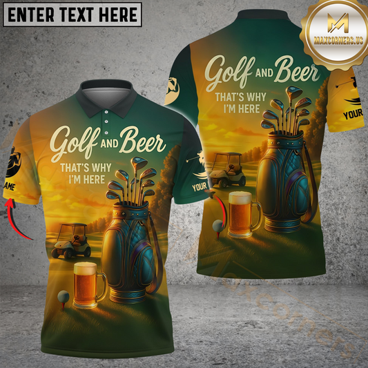 Maxcorners Golf and Beer That's Why I'm Here Funny Personalized Name 3D Unisex Shirt