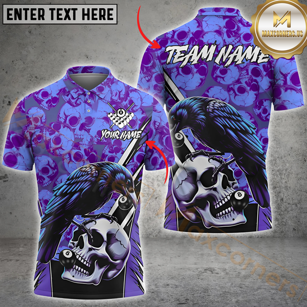 Maxcorners Billiard Raven Skull 8 Ball Pool Multicolor Customized Name, Team Name 3D Shirts