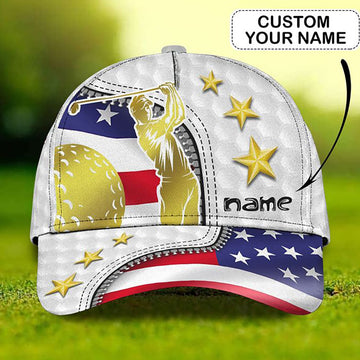 Maxcorners 3D Golden Golfer Personalized Name Cap
