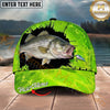 Maxcorners Fishing Neon Green Lure Design Personalized Name 3D Cap (12 Fish Species)