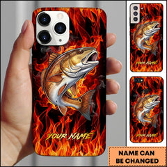 Maxcorner Redfish Fishing Fire Flame Background Personalized Name 3D Phone Case