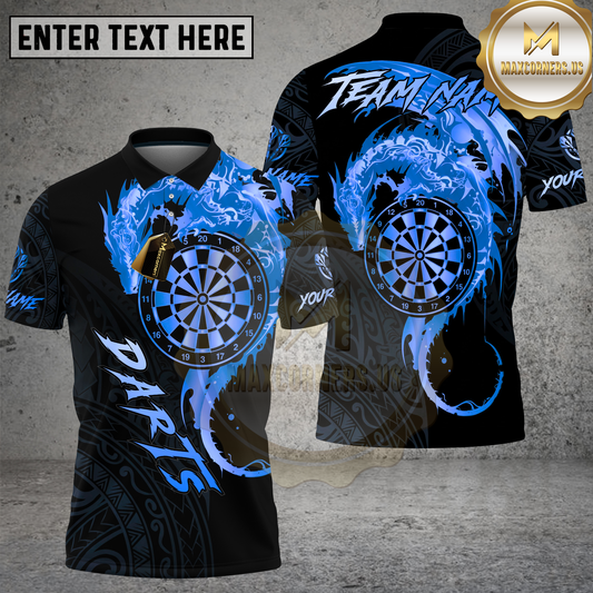 Maxcorners Darts Shirt Golden Dragon Flowing Ornamental Art Multioptions Personalized Name, Team Name 3D Shirt (4 Colors)