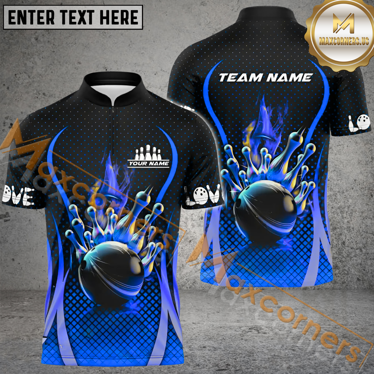 Maxcorners Ball And Pins Fire Dot Pattern Bowling Jersey Multicolor Customized Name, Team Name 3D Polo Shirt