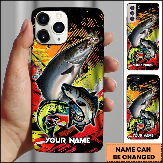 Maxcorners Salmon Fishing Multi Fish Fire Splash Art Personalized Name 3D Phone Case
