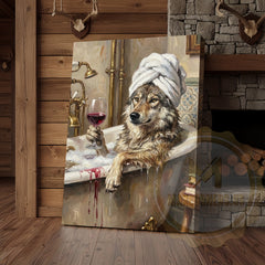 Maxcorners Wolf Bathtub Canvas Wall Art - Luxury Spa Wildlife Humor Decor