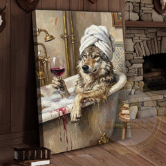 Maxcorners Wolf Bathtub Canvas Wall Art - Luxury Spa Wildlife Humor Decor