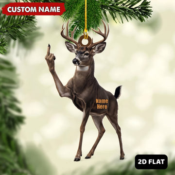 Maxcorners Whitetail Deer Hunting Middle Finger Gesture Deer Hunter Christmas Gift Customized Name 3D Keychain And Ornament