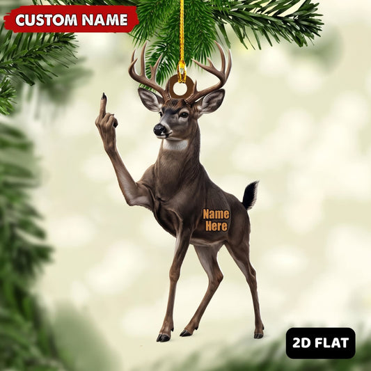 Maxcorners Whitetail Deer Hunting Middle Finger Gesture Deer Hunter Christmas Gift Customized Name 3D Keychain And Ornament