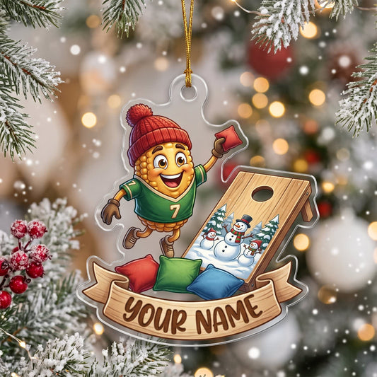 Maxcorners Cornhole Corn Character Winter Board Design Customized Name 3D Keychain And Ornament