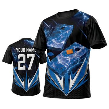 Maxcorners Cornhole Blue Geometric Crystal Personalized Name 3D Unisex Shirt