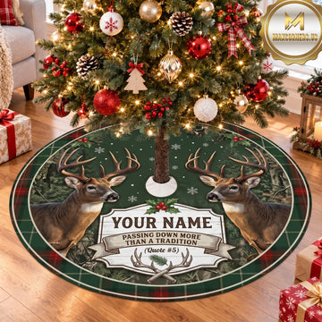 Maxcorners Hunting Deer Wildlife Green Forest Personalized Name 3D Christmas Tree Skirt