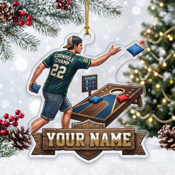 Maxcorners Cornhole Jersey Player Throwing Bag Customized Name 3D Keychain And Ornament